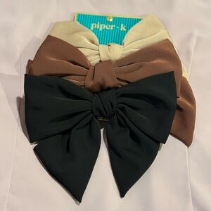 Piper•K Oversized Bow Scrunchies Set | Neutral Tones Black, Brown, Cream